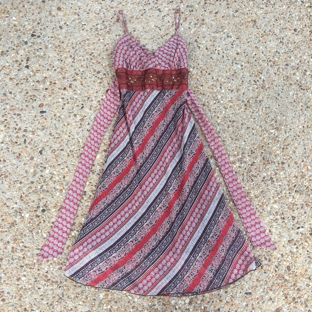 VTG B Moss BoHo Beaded Midi Tie Dress 4 Made in USA